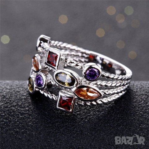 Дамски многоцветен пръстен с циркони, снимка 3 - Пръстени - 41865061