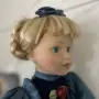 Порцеланова кукла като ново, винтидж сини сатенени дрехи, снимка 6