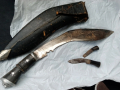 Стар нож,голям военен,боен Кукри,Непал,кост,кания,2 малки, снимка 1