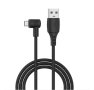 Дълъг Ъглов Кабел за бързо зареждане, текстилен, черен, USB-A(м), MICRO USB(м), 3m