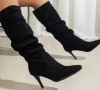 **НОВИ** стилни дамски ботуши на ток в черен цвят, размер 38, снимка 1