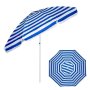 Плажен чадър, ветроустойчив, накланящ се, синьо, бяло, UV на райета - 2 м