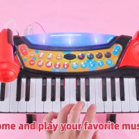 Детска йоника с 37 клавиша, Светлина, Звукови ефекти, Демо песни, Микрофон, Столче, 3+, снимка 6 - Музикални играчки - 41903671