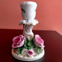 Herend Hungary Three Roses Candle Holder Hand Painted Florals Gold Candlestick Свещница , снимка 4 - Колекции - 40384185