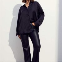 Черен кожен панталон Н&М, VEGAN, размер 42, нов с етикет , снимка 7 - Панталони - 44218261