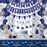 Декорации за рожден ден, тъмносини и сребърни,, снимка 1 - Декорация за дома - 42284499