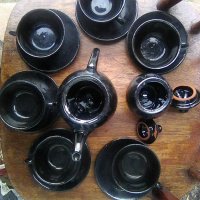 Български сервиз за чай от 6 чаши с чинийки кана и захарница, снимка 3 - Сервизи - 38972207