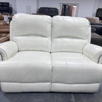 Бял кожен диван двойка с ръчен релаксиращ механизъм, снимка 6 - Дивани и мека мебел - 41376680