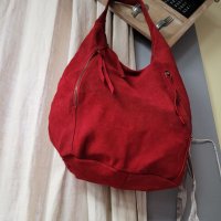 LA REDOUTE  естествен велур червена чанта,тип торба, made in INDIA , снимка 14 - Чанти - 40820737