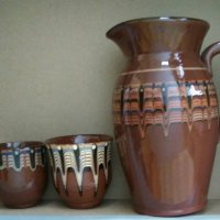Троянска битова керамика - комплект кана 1 л., 6 бр.чаши 150 мл., 5 бр. чаши 100 мл., снимка 2 - Сервизи - 42610852