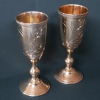 ЧИФТ Руски чашки сребърни 84 с ПОЗЛАТА Москва 19ти век чаша, снимка 7 - Други ценни предмети - 34620706