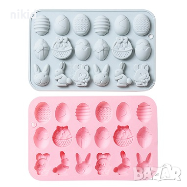 различни яйца яйце заек зайче кошница силиконов молд форма фондан шоколадови бонбони великденски, снимка 1