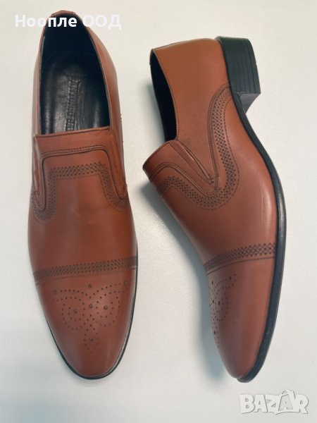 Мъжки кожени официални обувки - Светлокафяви - 44, снимка 1