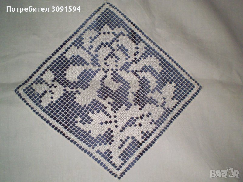 Винтидж бяла покривка за маса, ръчно изработена филе  дантела, снимка 1