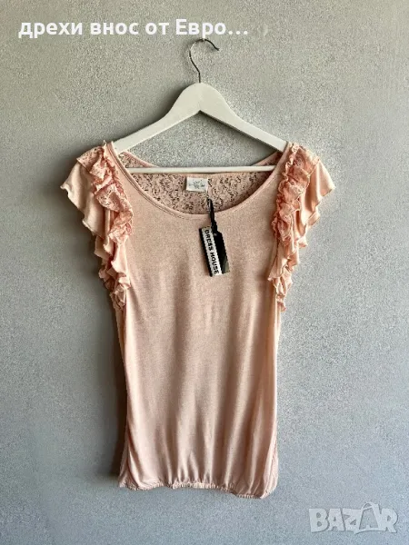 Розова дамска тениска с дантела, снимка 1