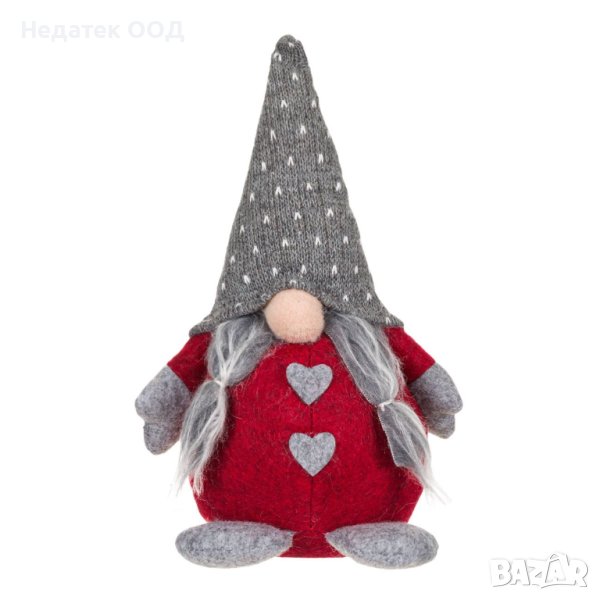 Коледна фигура, Гном  с брада на опашки, 25 см, Червено/ сив, снимка 1