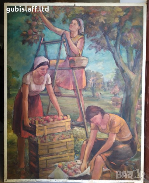 Картина, "Ябълкова градина", соц. период, 132х102 см., снимка 1