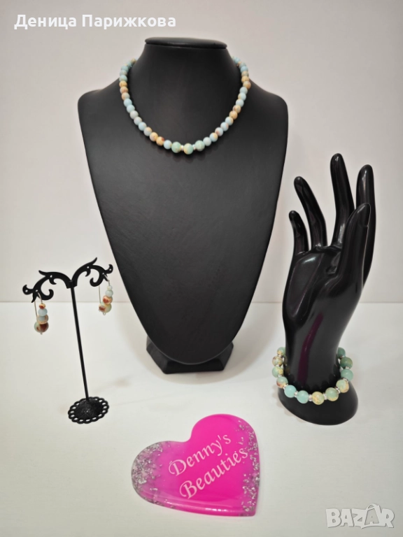 Ръчно изработен комплект бижута с яспис – гривна, колие и обеци, снимка 1