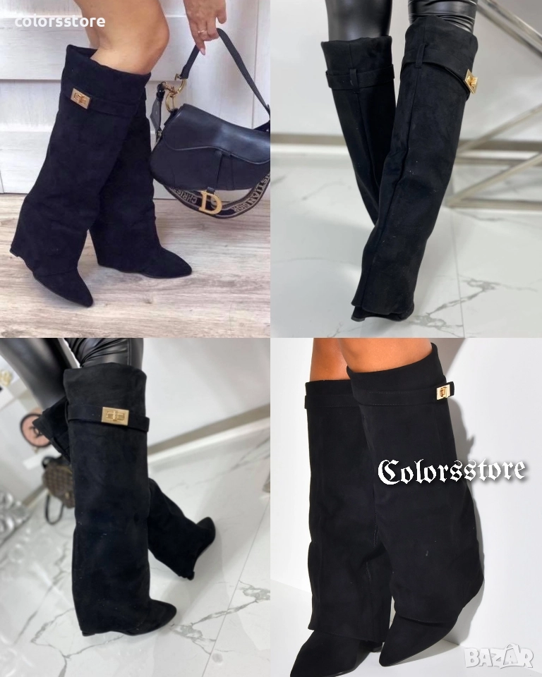Ботуши на платформа - черен велур - K-40, снимка 1