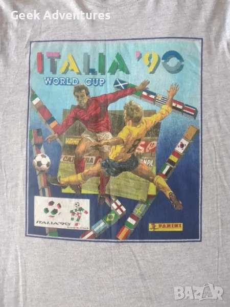 Мъжка Сива Тениска Panini Световно Футбол Размер M Italia 90 World Cup, снимка 1
