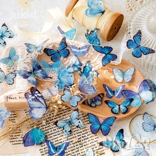 20 бр сини пеперуди самозалепващи лепенки стикери декор ръчна изработка украса, снимка 1