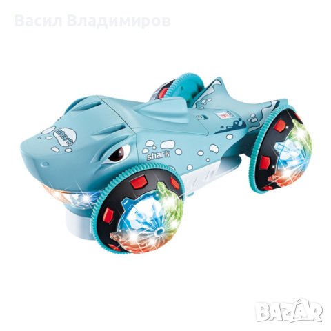 Детска музикална кола - акула със светещи гуми.