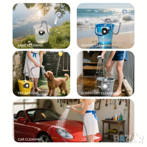 Преносим душ с USB помпа - Без необходимост от монтаж, снимка 3 - Други стоки за дома - 51588357