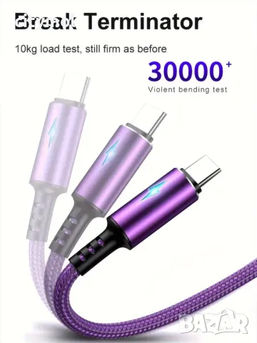 USB A  към USB Type C кабел, до 80 W бързо зареждане, найлонова оплетка - 3 метра, снимка 6 - USB кабели - 48644967