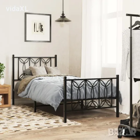 vidaXL Метална рамка за легло с горна и долна табла, черна, 90x200 см, снимка 2 - Спални и легла - 56147378