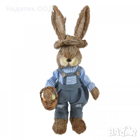 Великденскa декорация, Зайче с гащеризон и кошница с яйца, 50 см, Многоцветна, снимка 2 - Декорация за дома - 39922732