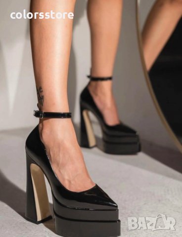 Обувки на ток - черен лак - VT2