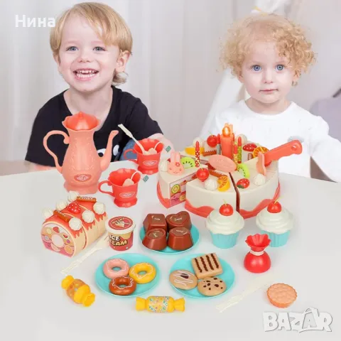 Комплект торта за разрязване със светеща свещичка- 62 елемента