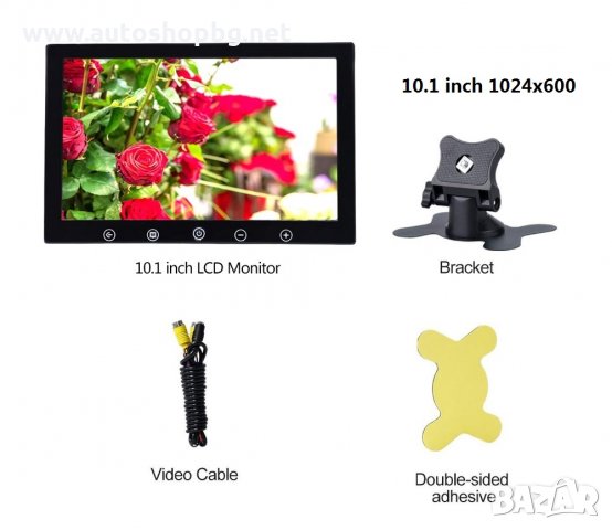 Монитор TFT LCD 10.1 инчов за връзка с камера за паркиране, DVD с 2 видео входа , снимка 2 - Аксесоари и консумативи - 34565299