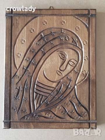 СТАРА дървена резбована Икона с Ботородица-дева Мария религия 