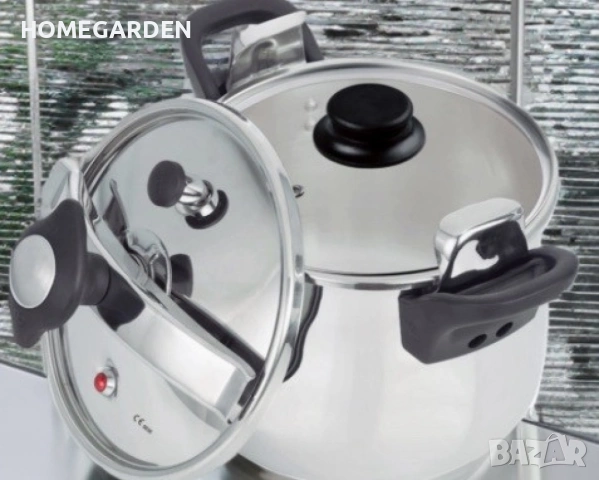 Тенджера под налягане Rosberg, 5л/7л/9л, Индукция, Неръждаема стомана, Стъклен и метален капак