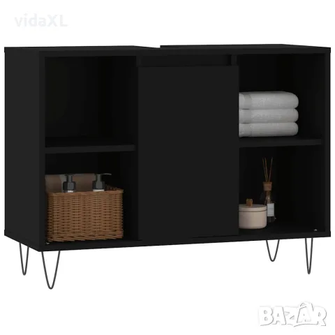 vidaXL Шкаф за баня, черен, 80x33x60 см, инженерно дърво, снимка 3 - Шкафове - 56148138