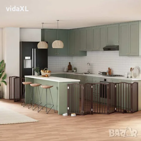 vidaXL Сгъваема преграда за куче с врата 9 панела кафява 450 см топола, снимка 2 - За кучета - 56146655