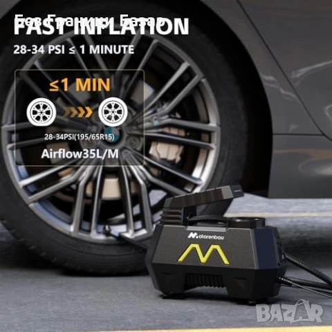 Нов Преносим компресор за гуми кола/мото/колело 150PSI LED + накрайници, снимка 3 - Друга електроника - 53683616
