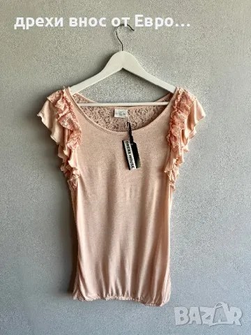 Розова дамска тениска с дантела, снимка 1