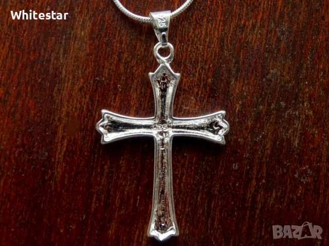 Посребрен ланец с кръст, снимка 4 - Колиета, медальони, синджири - 53632072