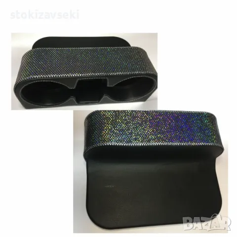 Кожен органайзер с камъни – поставка за чаши и телефон за кола