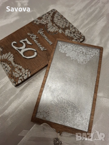 Дървена картичка за паричен подарък  "Честит юбилей", снимка 3 - Подаръци за юбилей - 53077564