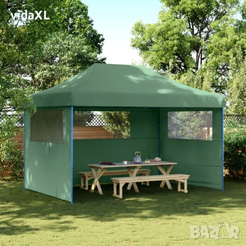 vidaXL Сгъваема парти шатра pop-up с 3 странични стени зелена, снимка 2 - Къмпинг мебели - 56147412