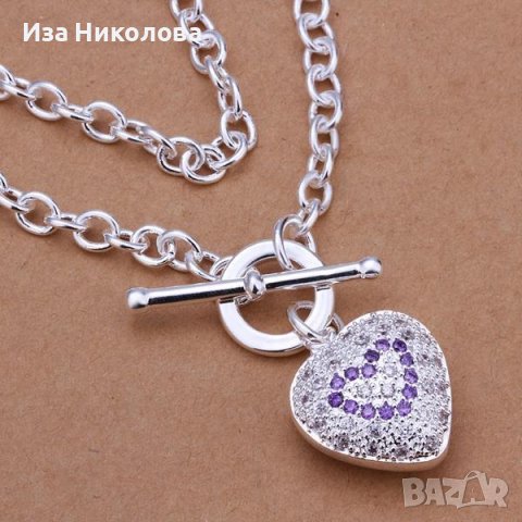 Сребърно колие с аметисти, снимка 2 - Колиета, медальони, синджири - 41637505