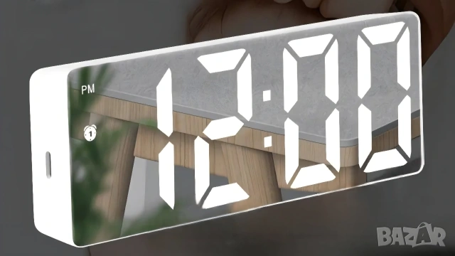 Огледален лед часовник с аларма, термометър и дата, снимка 3 - Стенни часовници - 53630445