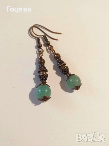 Разкошен комплект бижута обеци и колие с Нефрит и красиви орнаменти цвят Античен бронз , снимка 5 - Бижутерийни комплекти - 41882660