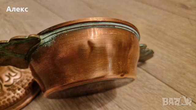 Масивна Френска купа с капак, Мед, Месинг., снимка 7 - Антикварни и старинни предмети - 40958002