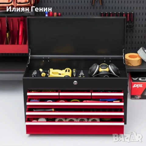 HOMCOM Кутия за инструменти със заключване, 3 чекмеджета, снимка 7 - Кутии за съхранение - 53716600