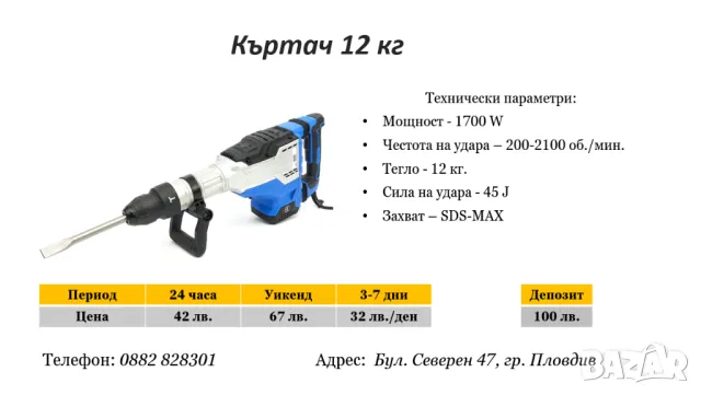 Къртач 12 кг под наем