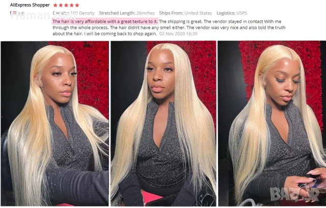 Естествена права бразилска руса перука 80 см  ЛЕЙС ФРОНТ 13x6, снимка 8 - Аксесоари за коса - 53527961